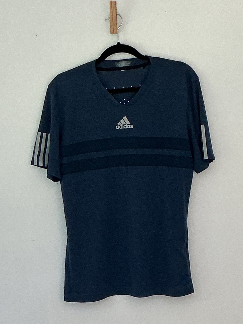 adidas Women's Navy Short Sleeve V-Neck Tee with Stripe Accents